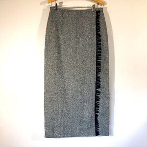 Goodclothes‎ Wool Blend Tweed Fringe Trim Long Pencil Skirt